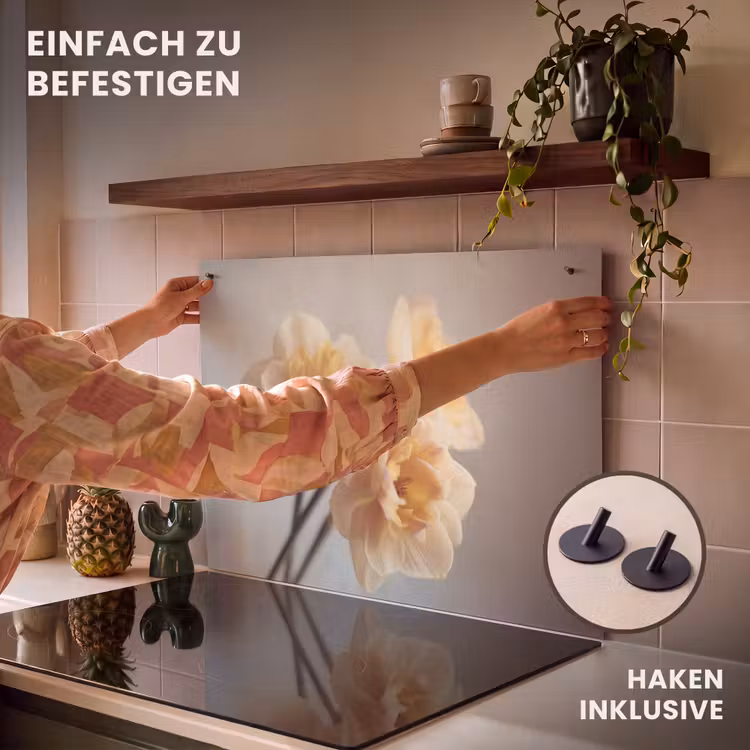 2-in-1 Herdabdeckplatte & Spritzschutz - Narzissen - Gelb - Blütenblätter - Narcissen - Geel - Bloemblaadjes Inductie beschemer met haakjes klein