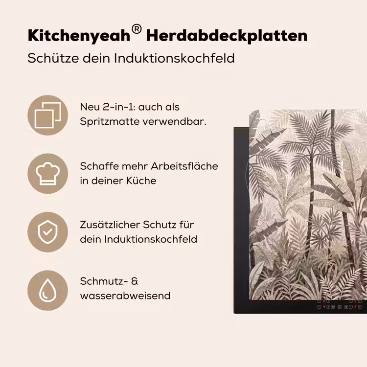 Natuur - Bladeren - Landschap - Mozaïek - Beige Inductie beschemer met haakjes klein -ky-usp-de