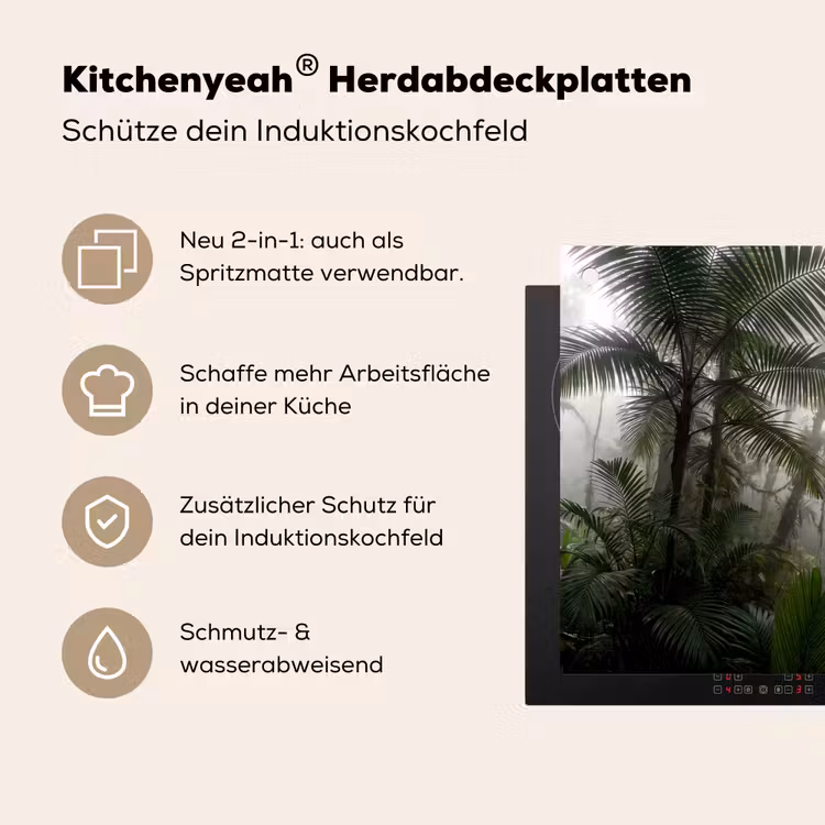 Natuur - Jungle - Mist - Groen - Bladeren Inductie beschemer met haakjes klein -ky-usp-de