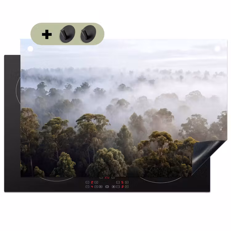 Natuur - Mist - Bos - Ochtend - Goud Inductie beschemer met haakjes klein -3d