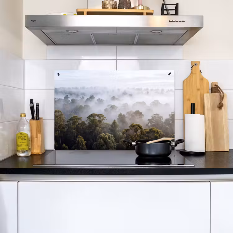 Natuur - Mist - Bos - Ochtend - Goud Inductie beschemer met haakjes klein -sfeer2