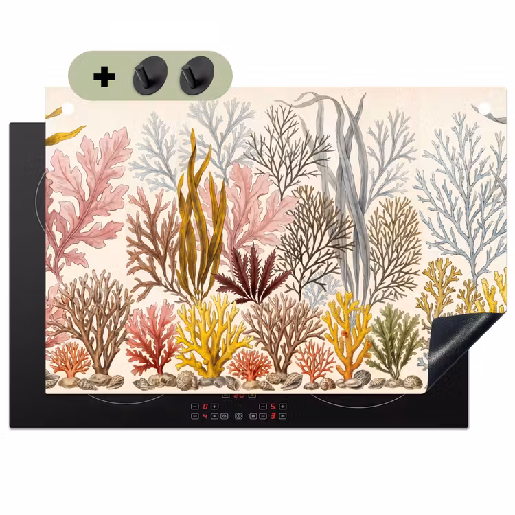 Natuur - Onderwater - Botanisch - Vintage - Kleurrijk Inductie beschemer met haakjes klein -3d