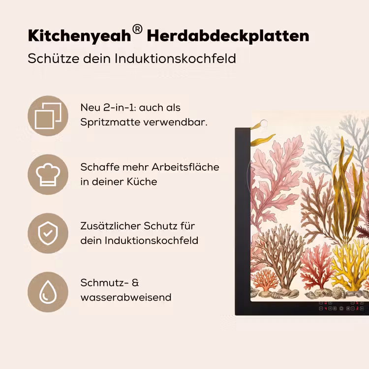Natuur - Onderwater - Botanisch - Vintage - Kleurrijk Inductie beschemer met haakjes klein -ky-usp-de