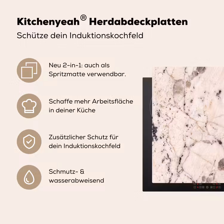 Natuursteen - Patroon - Abstract - Beige - Grijs Inductie beschemer met haakjes klein -ky-usp-de