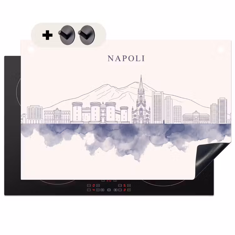 Napels - Skyline - Italie - Lijntekening - Aquarel Inductie beschemer met haakjes klein -3d