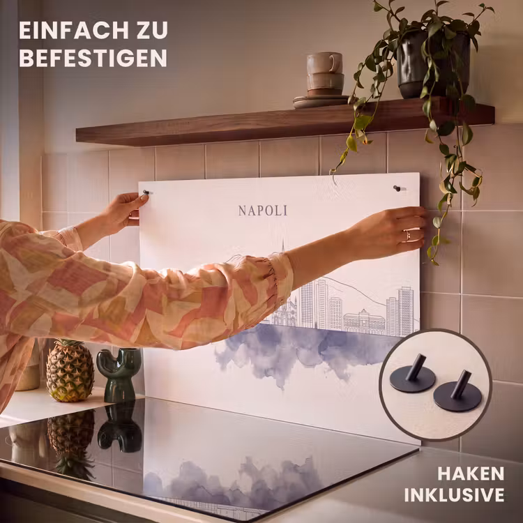 Napels - Skyline - Italie - Lijntekening - Aquarel Inductie beschemer met haakjes klein -ky-ophangen-de