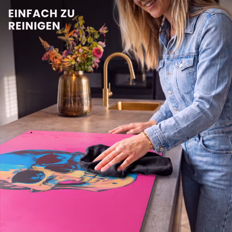 2-in-1 Herdabdeckplatte & Spritzschutz - Neon - Blau - Pop-art - Totenkopf - Neon - Blauw - Pop-art - Schedel Inductie beschemer met haakjes klein