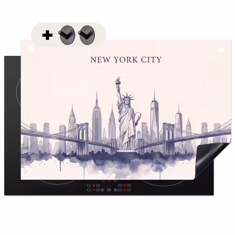 New York - Vrijheidsbeeld - Skyline - Illustratie - Blauw Inductie beschemer met haakjes klein -3d