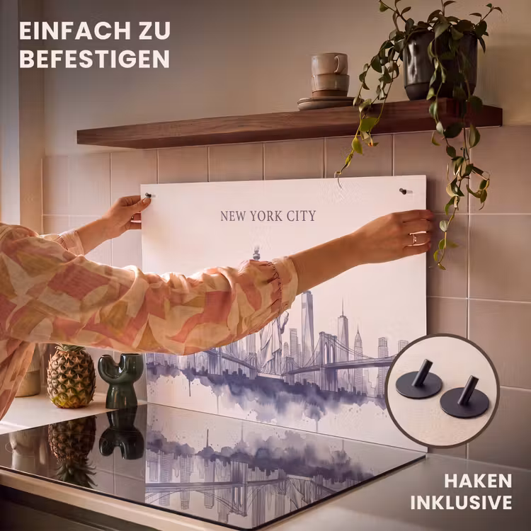 New York - Vrijheidsbeeld - Skyline - Illustratie - Blauw Inductie beschemer met haakjes klein -ky-ophangen-de