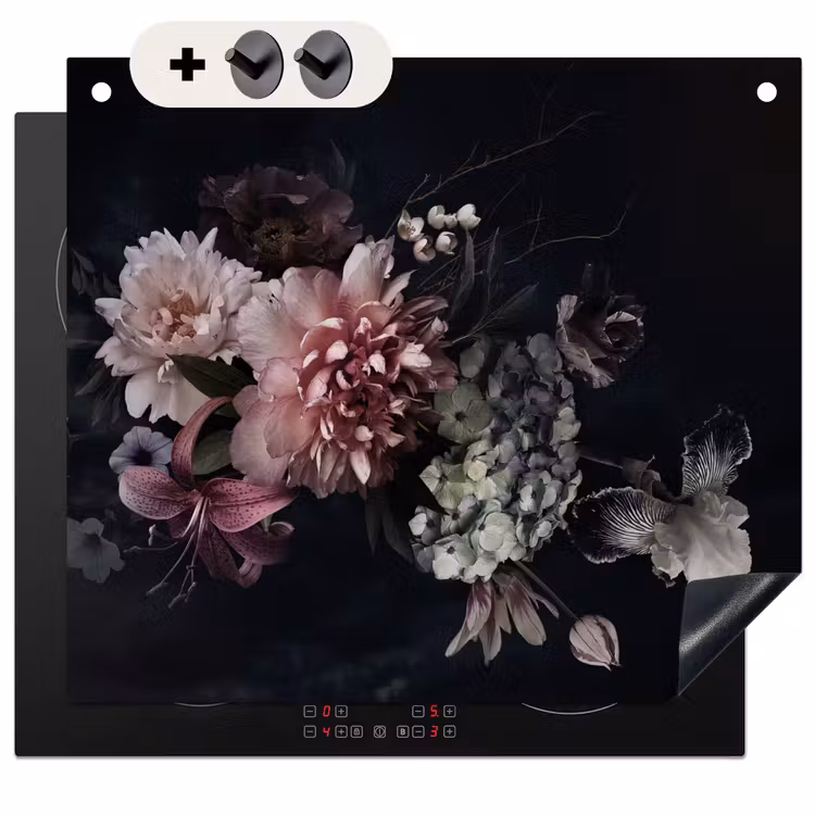2-in-1 Herdabdeckplatte & Spritzschutz - Nocturnal Flora Symphony - Nachtelijke Flora Symfonie Inductie beschemer met haakjes middel