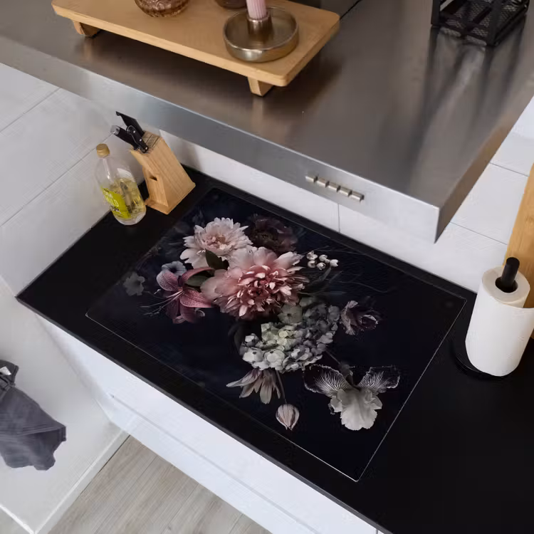 2-in-1 Herdabdeckplatte & Spritzschutz - Nocturnal Flora Symphony - Nachtelijke Flora Symfonie Inductie beschemer met haakjes klein
