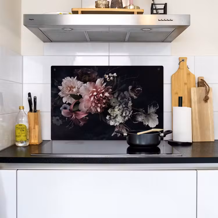 2-in-1 Herdabdeckplatte & Spritzschutz - Nocturnal Flora Symphony - Nachtelijke Flora Symfonie Inductie beschemer met haakjes klein