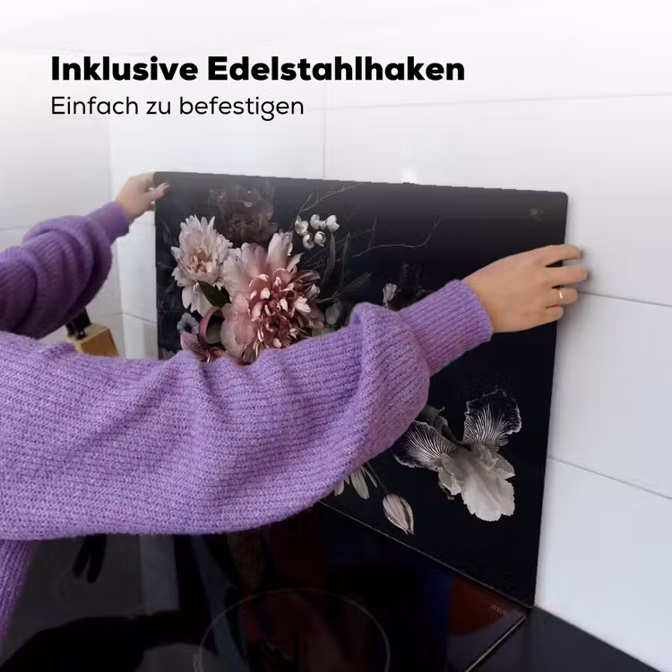2-in-1 Herdabdeckplatte & Spritzschutz - Nocturnal Flora Symphony - Nachtelijke Flora Symfonie Inductie beschemer met haakjes klein