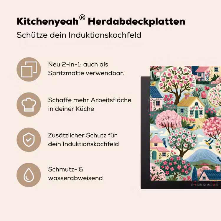 Nostalgisch - Idyllisch - Kleurrijk Inductie beschemer met haakjes klein 777 -ky-usp-de