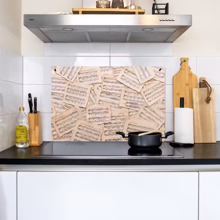 Bladmuziek - Oud - Noten - Vintage - Beige Inductie beschemer met haakjes klein -sfeer2