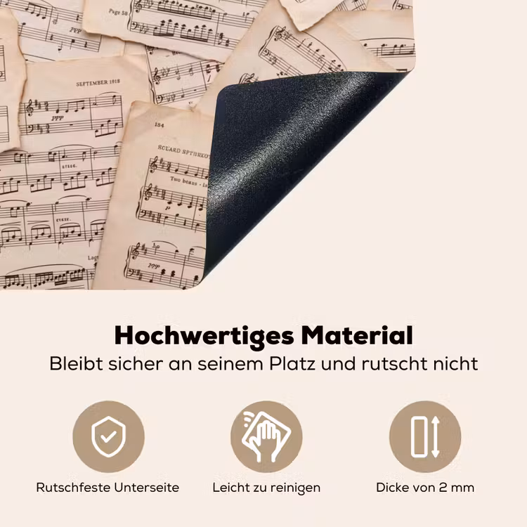 Bladmuziek - Oud - Noten - Vintage - Beige Inductie beschemer met haakjes klein -ky-onderkant-de