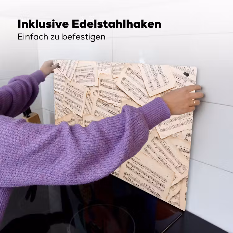 Bladmuziek - Oud - Noten - Vintage - Beige Inductie beschemer met haakjes klein -ky-ophangen-de