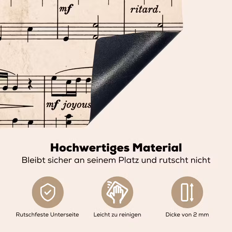 Muzieknotatie - Notenbalken - Kunst - Klassiek - Beige Inductie beschemer met haakjes klein -ky-onderkant-de
