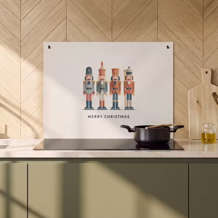 2-in-1 Herdabdeckplatte & Spritzschutz - Nussknacker - Minimalistisch - Weihnachten - Beige - Notenkrakers - Minimalistisch - Kerst - Beige Inductie beschemer met haakjes klein