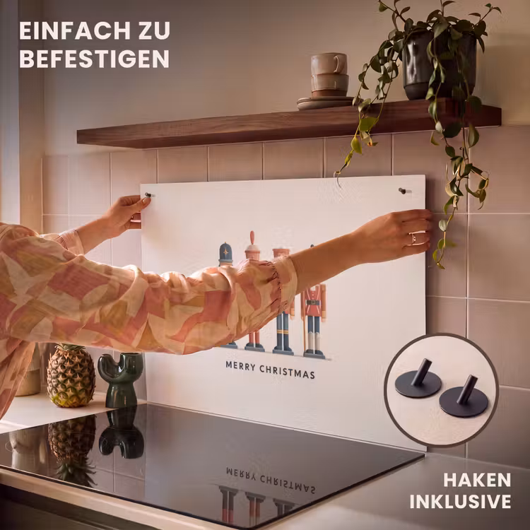 2-in-1 Herdabdeckplatte & Spritzschutz - Nussknacker - Minimalistisch - Weihnachten - Beige - Notenkrakers - Minimalistisch - Kerst - Beige Inductie beschemer met haakjes klein