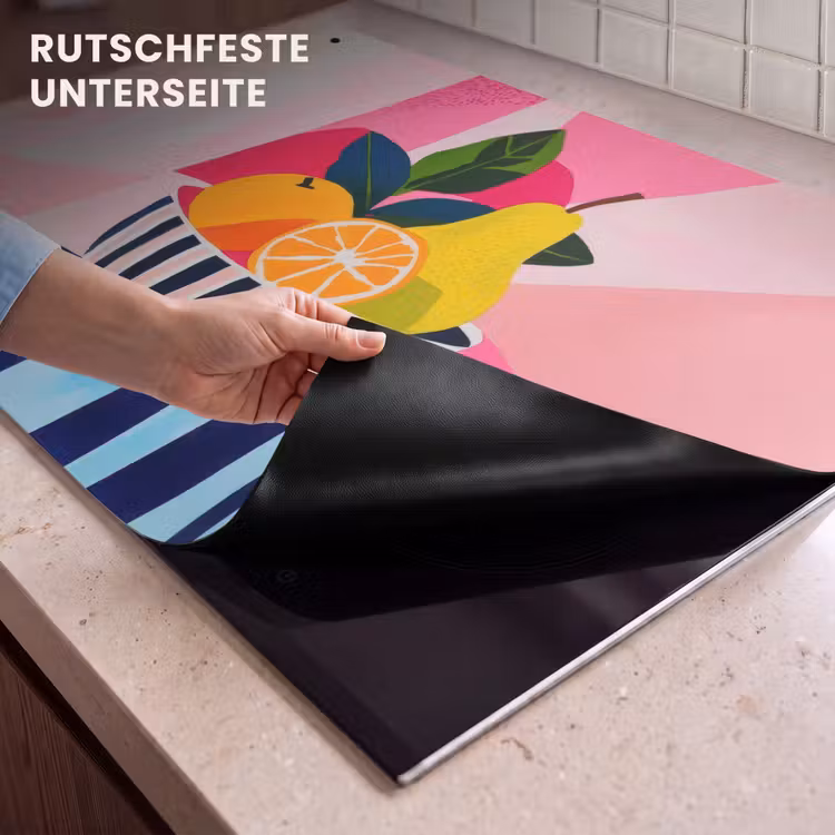 2-in-1 Herdabdeckplatte & Spritzschutz - Obst - Abstrakter Hintergrund - Rosa - Fruit - Abstracte achtergrond - Roze Inductie beschemer met haakjes klein