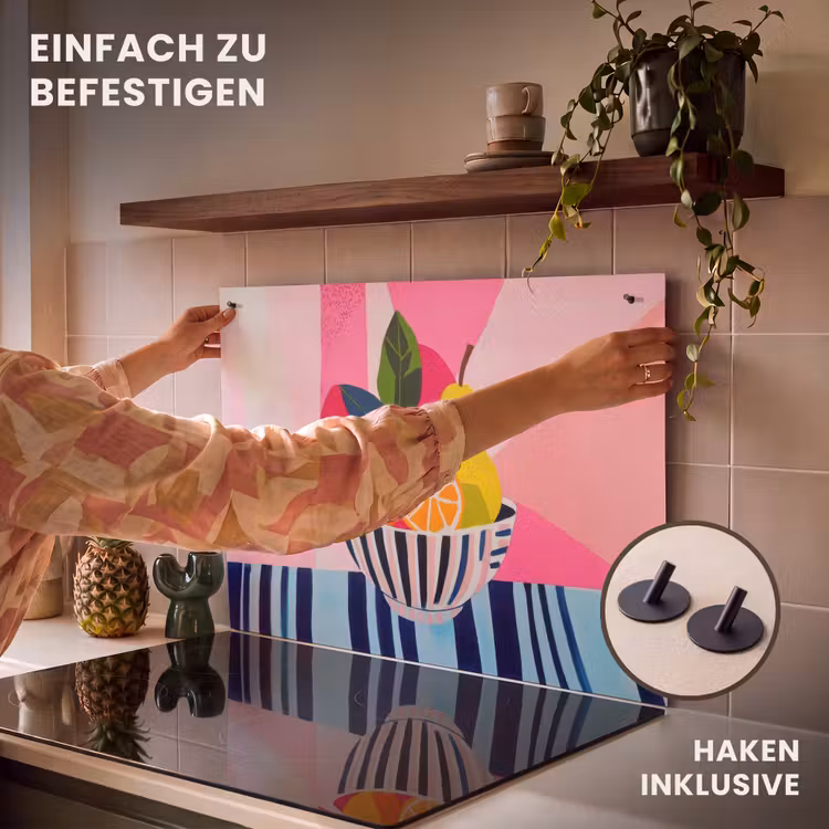 2-in-1 Herdabdeckplatte & Spritzschutz - Obst - Abstrakter Hintergrund - Rosa - Fruit - Abstracte achtergrond - Roze Inductie beschemer met haakjes klein