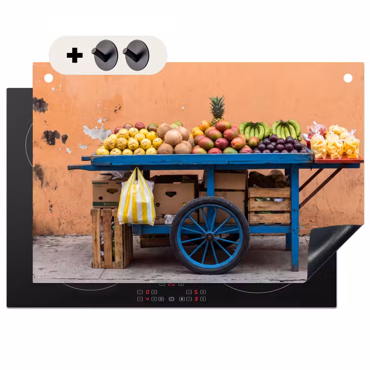 2-in-1 Herdabdeckplatte & Spritzschutz - Obst – Kar – Straße - Fruit - Kar - Straat Inductie beschemer met haakjes klein