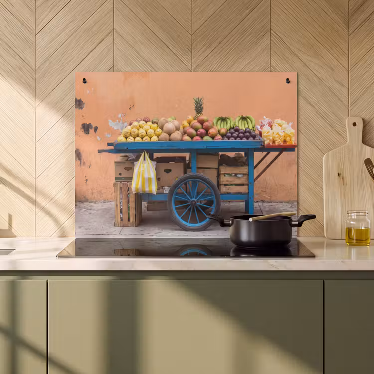 2-in-1 Herdabdeckplatte & Spritzschutz - Obst – Kar – Straße - Fruit - Kar - Straat Inductie beschemer met haakjes klein