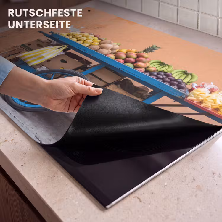 2-in-1 Herdabdeckplatte & Spritzschutz - Obst – Kar – Straße - Fruit - Kar - Straat Inductie beschemer met haakjes klein