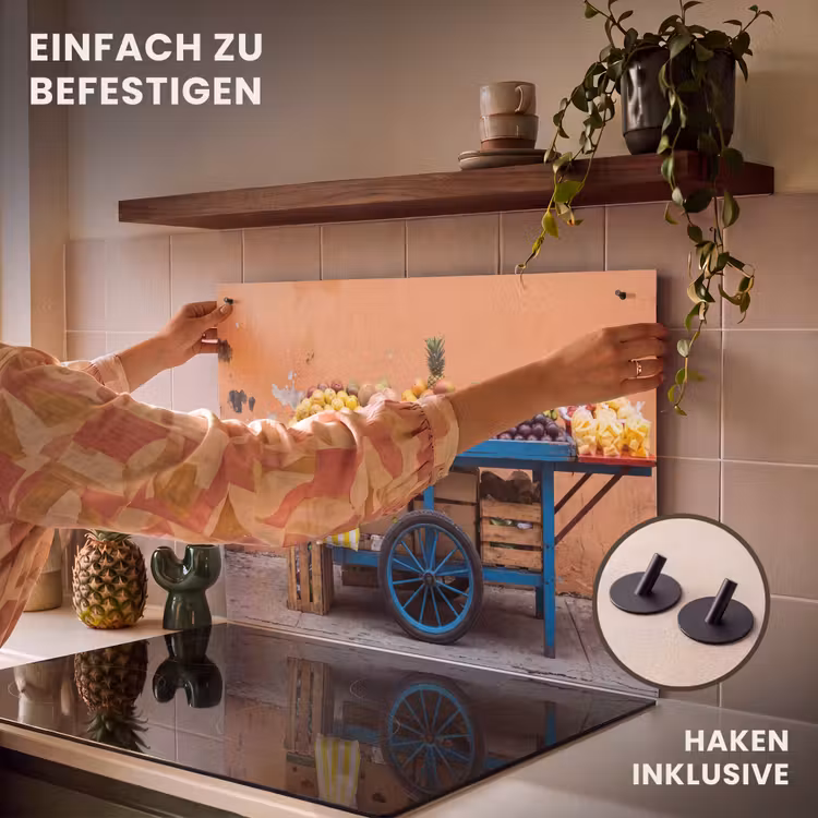 2-in-1 Herdabdeckplatte & Spritzschutz - Obst – Kar – Straße - Fruit - Kar - Straat Inductie beschemer met haakjes klein