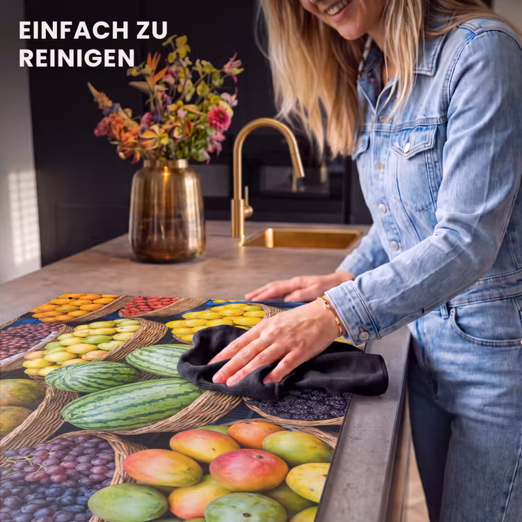 2-in-1 Herdabdeckplatte & Spritzschutz - Obst – Markt – Bunt - Fruit - Markt - Kleurrijk Inductie beschemer met haakjes klein