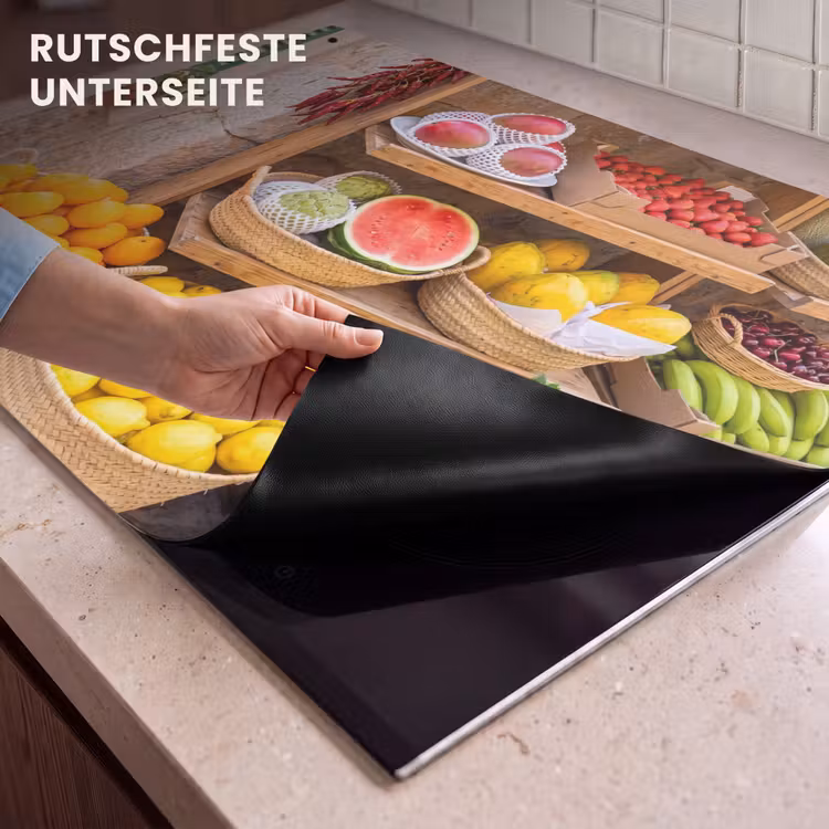 2-in-1 Herdabdeckplatte & Spritzschutz - Obst – Markt – Frisch - Fruit - Markt - Vers Inductie beschemer met haakjes klein