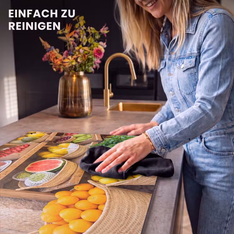 2-in-1 Herdabdeckplatte & Spritzschutz - Obst – Markt – Frisch - Fruit - Markt - Vers Inductie beschemer met haakjes klein