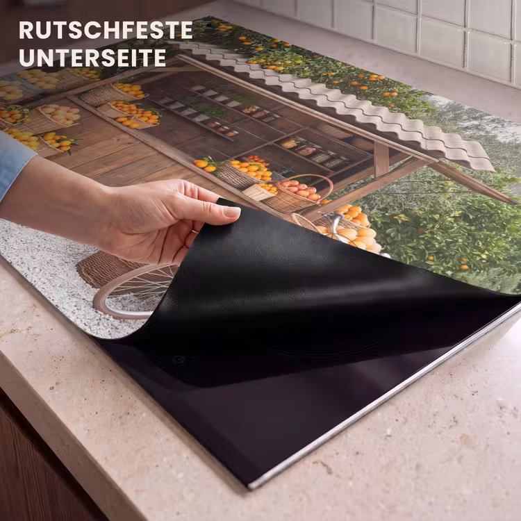2-in-1 Herdabdeckplatte & Spritzschutz - Obst – Markt – Ländlich - Fruit - Markt - Landelijk Inductie beschemer met haakjes klein
