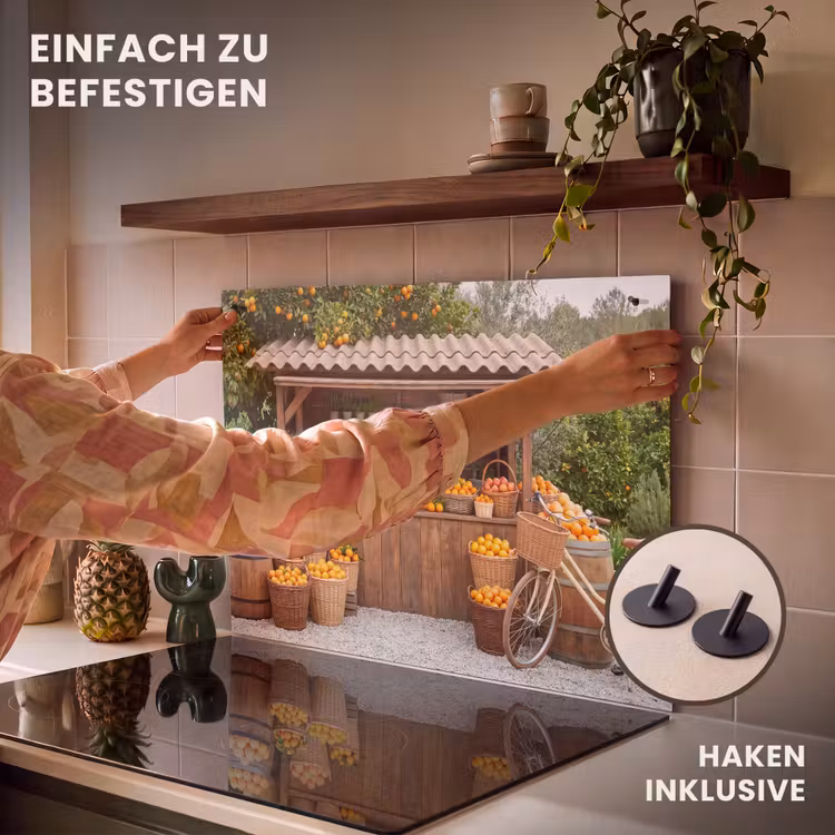 2-in-1 Herdabdeckplatte & Spritzschutz - Obst – Markt – Ländlich - Fruit - Markt - Landelijk Inductie beschemer met haakjes klein