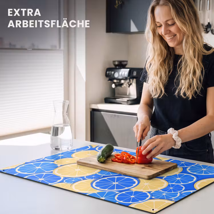 Fruit - Schijven - Patroon - Modern - Blauw - Geel Inductie beschemer met haakjes klein -ky-usp-de