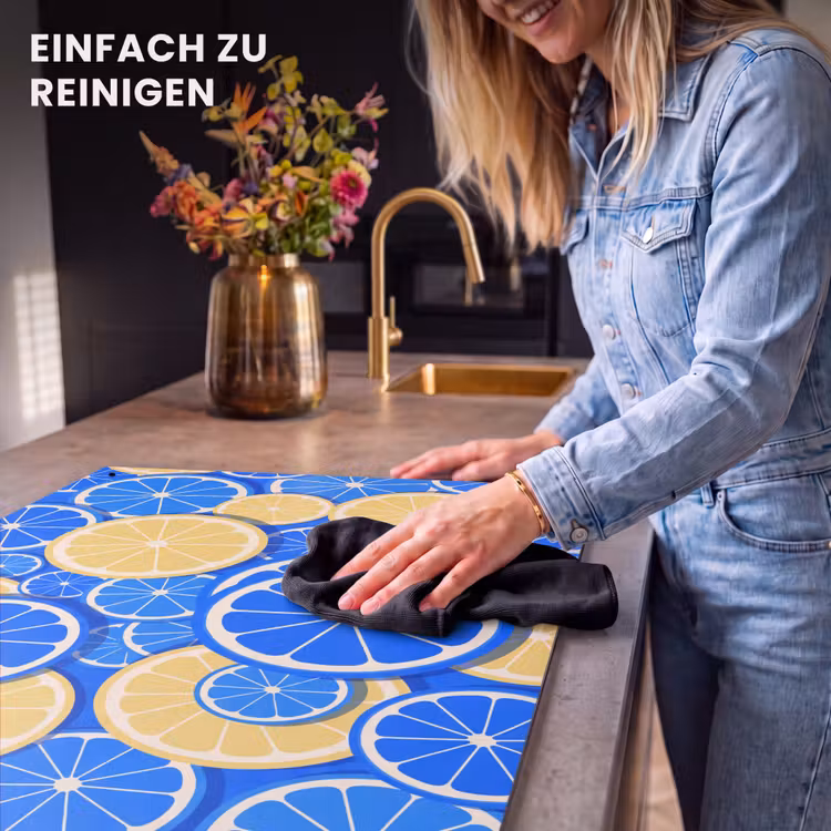Fruit - Schijven - Patroon - Modern - Blauw - Geel Inductie beschemer met haakjes klein -ky-schoon-de