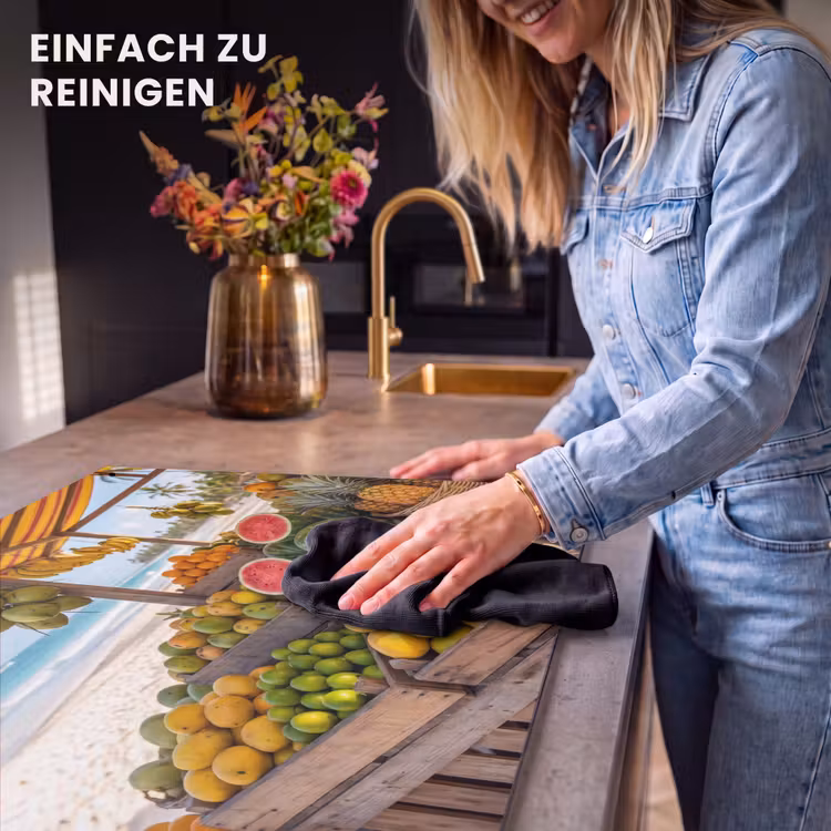 2-in-1 Herdabdeckplatte & Spritzschutz - Obst – Strand – Tropisch - Fruit - Strand - Tropisch Inductie beschemer met haakjes klein