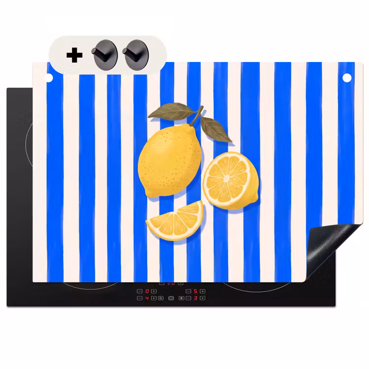 Fruit - Citroen - Zomer - Geel - Blauw Inductie beschemer met haakjes klein -3d