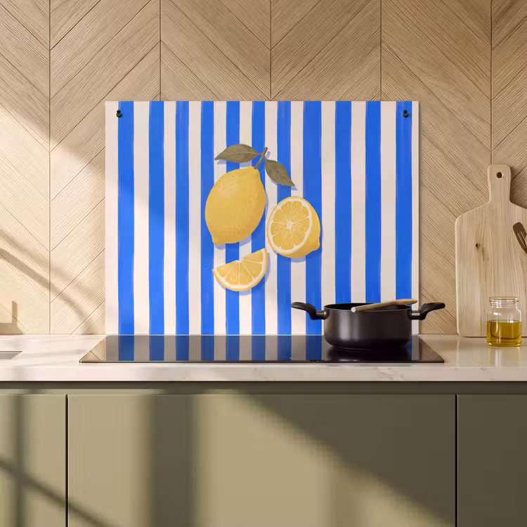Fruit - Citroen - Zomer - Geel - Blauw Inductie beschemer met haakjes klein -sfeer2