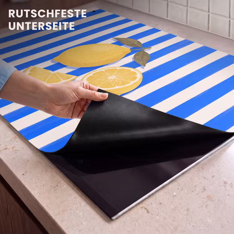 Fruit - Citroen - Zomer - Geel - Blauw Inductie beschemer met haakjes klein -ky-onderkant-de