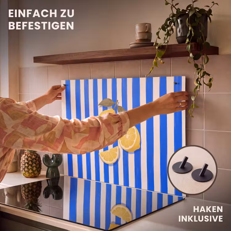 Fruit - Citroen - Zomer - Geel - Blauw Inductie beschemer met haakjes klein -ky-ophangen-de