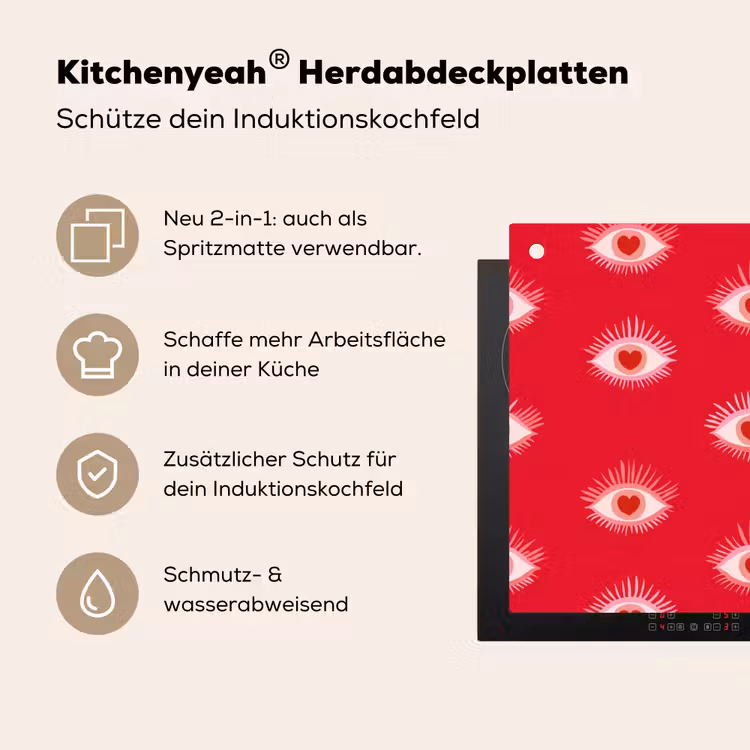 Ogen - Hart - Abstract - Rood - Roze Inductie beschemer met haakjes klein 777 -ky-usp-de