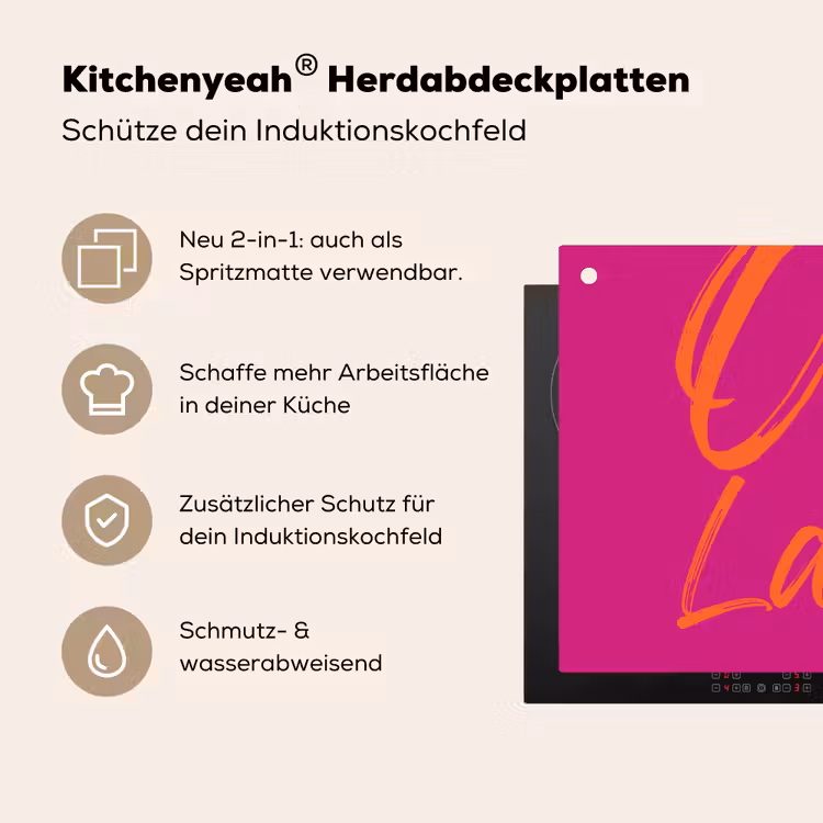 Oh la la - Oranje - Roze Inductie beschemer met haakjes klein -ky-usp-de