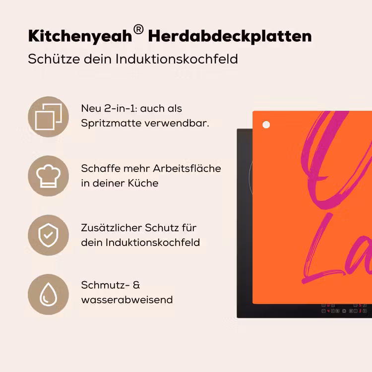 Oh la la - Oranje - Roze - Grafisch Inductie beschemer met haakjes klein -ky-usp-de