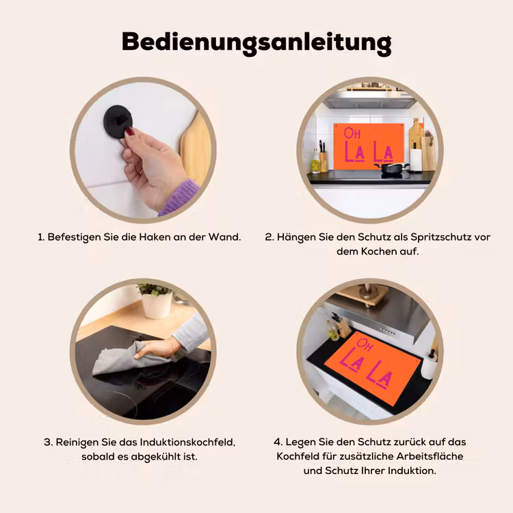 Oh la la - Oranje - Roze - Scheeflettertype Inductie beschemer met haakjes klein -ky-gebruik-de