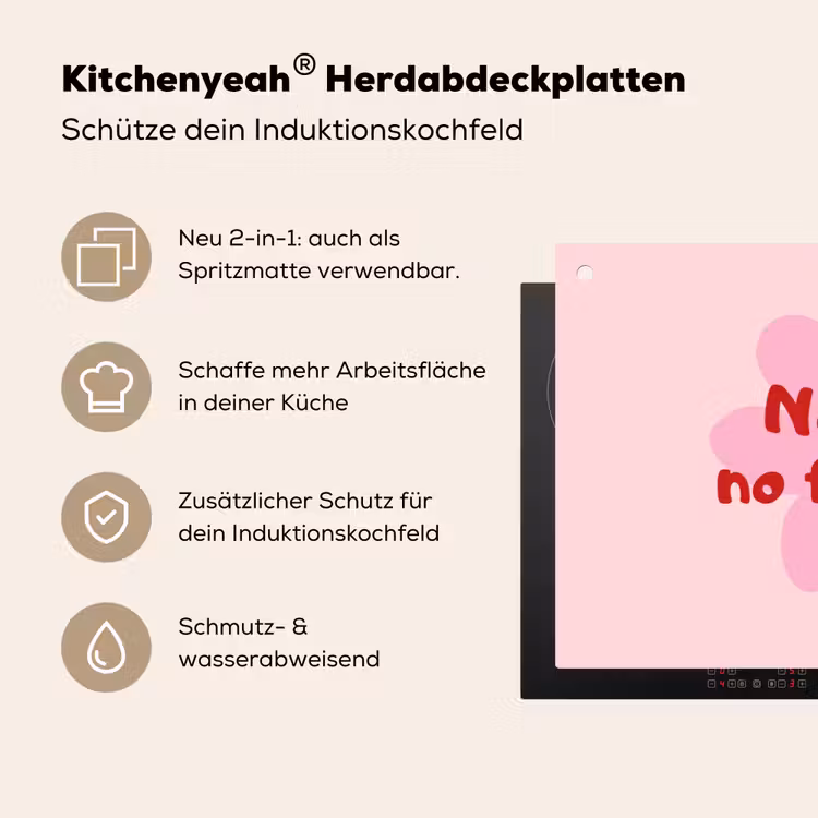 No rain no flowers - Bloem - Roze Inductie beschemer met haakjes klein -ky-usp-de