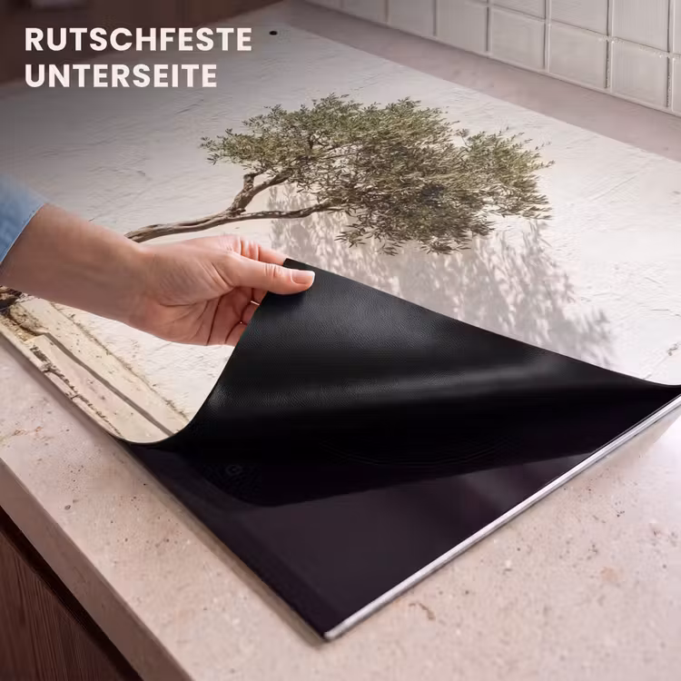 2-in-1 Herdabdeckplatte & Spritzschutz - Olivenbaum – Wand – weiß - Olijfboom - muur - wit Inductie beschemer met haakjes klein