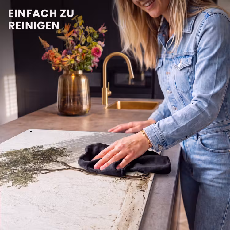 2-in-1 Herdabdeckplatte & Spritzschutz - Olivenbaum – Wand – weiß - Olijfboom - muur - wit Inductie beschemer met haakjes klein