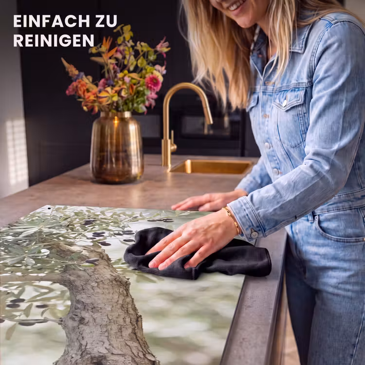 2-in-1 Herdabdeckplatte & Spritzschutz - Olivenbaum – Zweig – grün - Olijfboom - tak - groen Inductie beschemer met haakjes klein